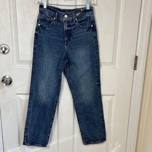 New NWT EXPRESS Straight Ankle High Rise Blue Denim Jeans Size 0 Regular